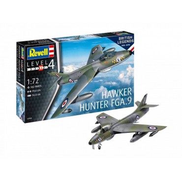 KIT PARA MONTAR REVELL AVIÃO BRITISH LEGENDS HAWKER HUNTER FGA.9 1/72 102 PEÇAS REV 03908